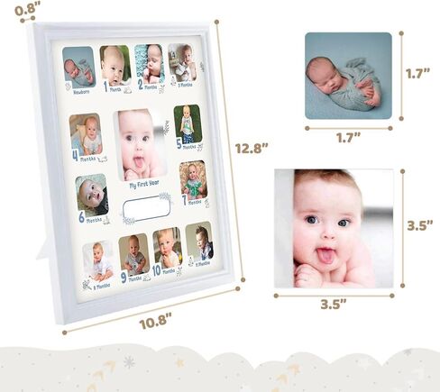Collage Photo Frame for Baby First Year Keepsake, 12 Months Picture Frames for Baby Boy Girl Newborn 1st Birthday GiftsIdeas size 11 x 13 x 1 inch with 13 Slots for Home Decor in White Frame Wood in Kuwait