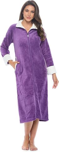 Casual Nights Women's Housecoat Zip Robe, Fleece House Coat Duster Lounger Dress with Pockets in Kuwait