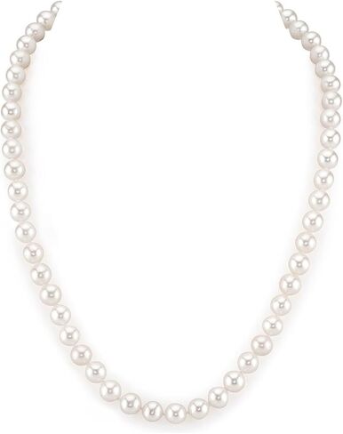 The Pearl Source 14K Gold 8-9mm AAAA Quality White Freshwater Cultured Pearl Necklace for Women in 20" Matinee Length in Kuwait