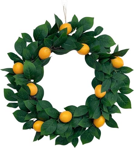 Mr. Bom Lemon Wreath for Front Door, 15 Inch Artificial Door Wreath with Boxwood, Spring Summer Holidays Wreath for Indoor Outdoor Decoration in Kuwait