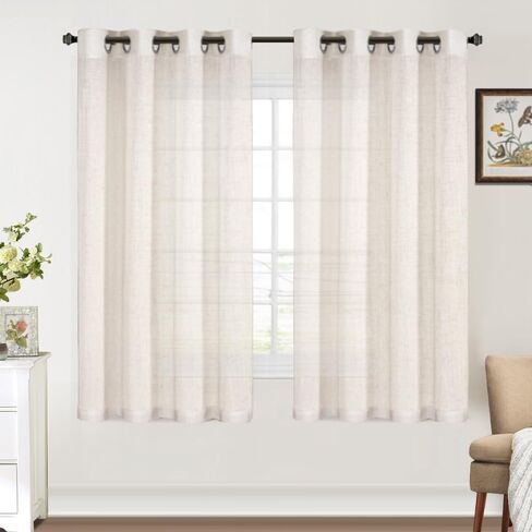 FantasDecor Linen Sheer Curtains 84 inch Length 2 Panels Set Light Filtering Privacy Drapes Grommet Window Blinds Shades for Farmhouse Bedroom Porch Living Room, Off White in Kuwait