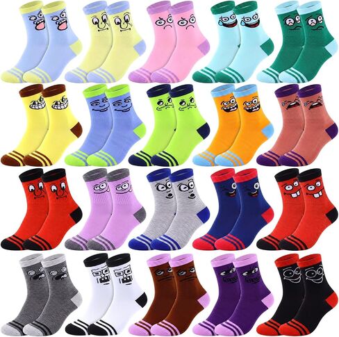 Cuffbow 20 Pack Crazy Funny Emotion Crew Socks Soft Cotton Cute Sock for Women Girls, 20 Different Fun Designs and Color (Cute Style) in Kuwait