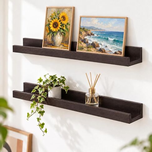 معرض رفوف الحائط لعرض الصور من WELLAND Vista Photo Ledge، مقاس 48 بوصة، مجموعة مكونة من قطعتين، Espresso in Kuwait