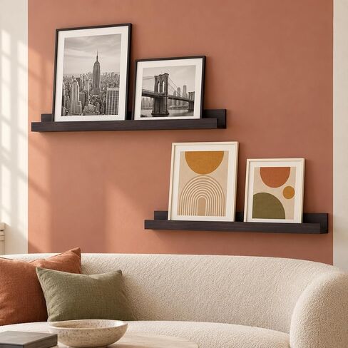معرض رفوف الحائط لعرض الصور من WELLAND Vista Photo Ledge، مقاس 48 بوصة، مجموعة مكونة من قطعتين، Espresso in Kuwait