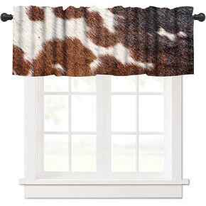 Cow Print Kitchen Curtains Set, Brown Cowhide Cow Print Valances for Kitchen Window, Brown Cow Printed Short Curtains for Small Windows Cafe Living Room Bedroom, 54x24 Inch, 3 Piece in Kuwait