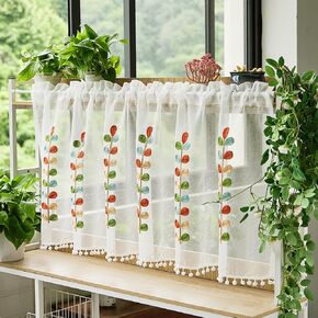 Semi Sheer Curtain Valance for Windows Kitchen Cafe, Sunflowers Embroidery Curtain Window Treatment Spring Summer Home Decoration 18" L X 57" W 1 Panel in Kuwait