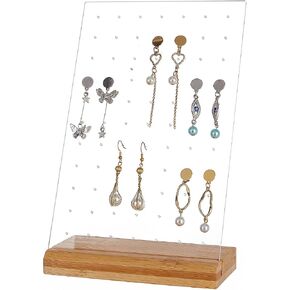 PH PandaHall Earring Display Pegboard Black Earring Holder Stand Organizer Acrylic Jewelry Display Rack with Natural Wood Base for Earring Necklace Jewelry Display, 77 Holes, 9.4x5.9 inch Panel in Kuwait
