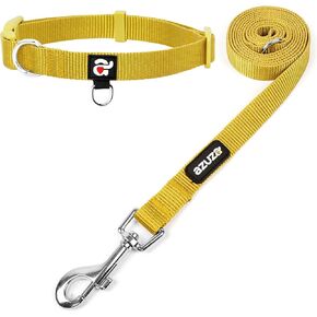 azuza Nylon Dog Collar and Leash Set, Strong & Durable Basic Style Leash and Collar with ID Tag Ring, Available in Multiple Lengths for Small Dogs, Pink,S in Kuwait