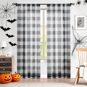 Amzdecor Christmas Red Buffalo Plaid Curtains Linen Textured Sheer Panels Buffalo Check Rod Pocket Rustic Window Treatment Sets for Living Room Bedroom,2 Panels, 40''x84'', Red and White in Kuwait