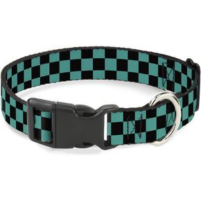 Buckle-Down Plastic Clip Collar - Checker Black/Teal - 1" Wide - Fits 11-17" Neck - Medium in Kuwait