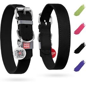 WAUDOG Long Lasting Leather Dog Collar for Large Dogs, Medium & Small Dogs - Adjustable Classic Puppy Collars for Large Breed Dogs - Boy & Girl Dog Collars with Durable Buckle, D-Ring & QR Dog Tag in Kuwait
