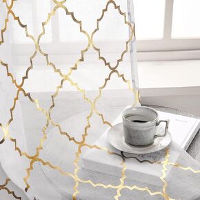Kotile Kitchen Curtains 45 Inch Length - Navy Blue Sheer Café Curtains Short Sheer Window Curtains 45 Inches Length 2 Panels, Silver Quatrefoil Sheer Curtains in Kuwait