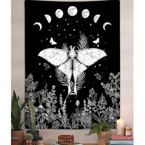 Trippy Witchy Vertical Tapestry, Black and White Floral Moon Snake Tarot Tapestry Wall Hanging for Bedroom, Dark Aesthetic Nature Flower Small Tapestries Poster Blanket College Dorm Decor (30X40) in Kuwait