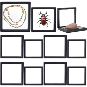 Framendino, 10 Pack Black 3D Floating Frame Display Case Challenge Coin Holder Stands Jewelry Storage Box for AA Medallion Shells Gems (3.5x3.5, 4.3x4.3) in Kuwait