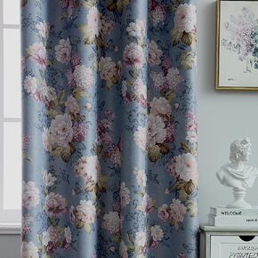 SUOUO Double Sided Floral Blackout Curtains for Bedroom Patterned Vintage Flower Thermal Insulated Window Drapes Room Darkening for Living Room 2 Panels 84 Inches Long Blue in Kuwait