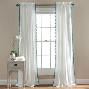 Lush Decor Pom Curtain | Textured, Solid Color Vintage Chic Style Window Panel for Living, Dining Room, Bedroom (Single), Black, 50"W x 95"L in Kuwait