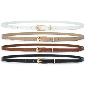 HOTWILL 4 Pack Thin Belts for Women Skinny Leather Belts with Gold Buckle for Jeans Dress Pants 0.39" Width in Kuwait