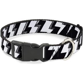 Buckle-Down Plastic Clip Collar - Lightning Bolts Sketch Black/White - 1/2" Wide - Fits 6-9" Neck - Small in Kuwait