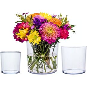 Jacobson PS Clear Plastic Cylinder Flower Vases - Decorative Centerpiece for Home or Wedding - Non Breakable, Glass Like, Durable 1-Set of 3 Sizes: 4", 5", 6" in Kuwait