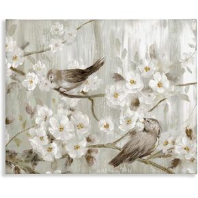 Stupell Industries Birds on Spring Blossom Tree Branches Farmhouse Painting, Designed by Nan Canvas Wall Art, 30 x 24, Grey in Kuwait
