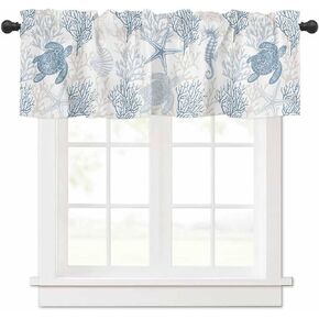 Teal Stripes Valances Window Treatment Farmhouse Decor, Vintage Teal Boho Striped Rod Pocket Valance Curtains for Living Room, Bedroom, Kitchen, 54" W x 18" L - 1 Panel in Kuwait