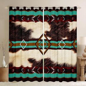 Western Curtain Southwestern Decor Darkening Drapes Cow Print Curtains for Bedroom Living Room Kids Aztec Curtains Cowhide Blackout Curtains Geometry Stripe Window Treatments (2 Panels, 42 x 84 Inch) in Kuwait