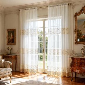 VOGOL Boho Style Living Room Curtains, Linen Textured View Reducing Drapes for Nursery, 2 Pieces Plaid Design Light Reducing Window Curtain with Tassels, 52 x 63, Beige in Kuwait