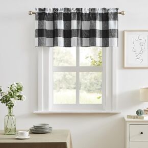 Melodieux Buffalo Check Plaid Kitchen Valance Curtains, Farmhouse Checkered Blackout Curtain Valances for Bedroom Living Room Small Windows Rod Pocket, Blue, 50 x 18 Inch, 1 Panel in Kuwait