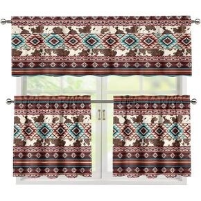 Dreaweet Cow Print Curtain Valance and Tiers Set for Kitchen Windows, Rod Pocket Panel Short Drapes,Tier Valances Window Treatment for Bedroom Cafe, 3 Pieces in Kuwait