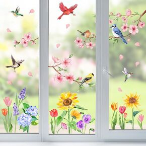 Yovkky Spring Summer Hummingbirds Tree Branches Window Clings 9 Sheets, Prevent Bird Strikes Flowers Stickers Decal Decor, Anti-Collision Home Kitchen Office Fridge Decorations DIY Supply Double Sided in Kuwait