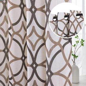 H.VERSAILTEX Linen Curtain 84 Inch Length 2 Panels Linen Sheer Curtains Textured Flax Window Curtain Draps for Living Room, Privacy Modern Printed Grommet Curtains Geometric Taupe/Red in Kuwait