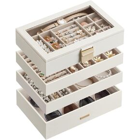 SONGMICS Stackable Jewelry Trays, 6-Tier Jewelry Box, Drawer Jewelry Organizer, with Glass Lid, Removable Dividers, for Vanity Table, 6.7 x 11 x 10 Inches, Gift Idea, Cloud White UJBC195W01 in Kuwait