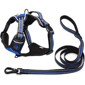 No Pull Dog Harness with a free 5ft strong dog leash set, Adjustable Vest Reflective Front Clip Heavy Duty with easy control Handle, for Large Medium and Small Dogs size-2PCS-L-Royal blue in Kuwait
