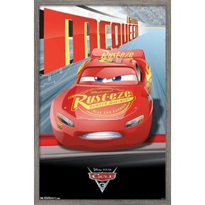 Trends International Disney Pixar Cars 3 - Lightning Wall Poster, 14.725" x 22.375", Barnwood Framed Version in Kuwait