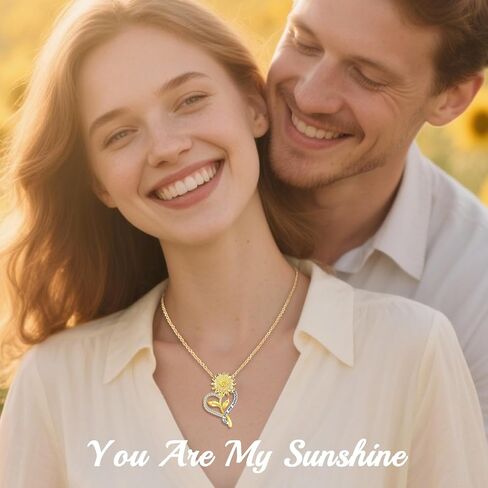 Sunflower Necklace for Women Gifts for Wife 18K Gold Plated 925 Sterling Silver You Are My Sunshine Necklaces for Girls Heart Pendant Jewelry for Mom on Mother’s Day Valentine's Day Birthday Christmas Gift for Her in Kuwait