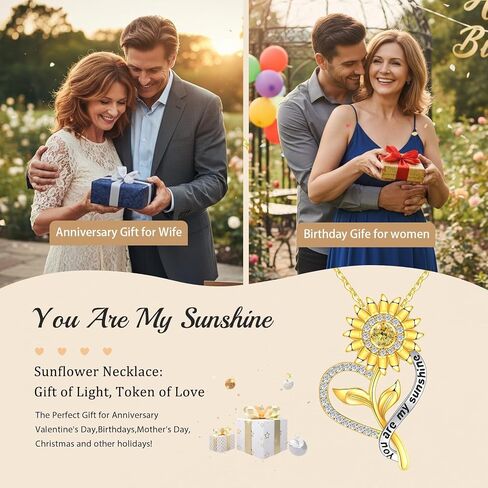 Sunflower Necklace for Women Gifts for Wife 18K Gold Plated 925 Sterling Silver You Are My Sunshine Necklaces for Girls Heart Pendant Jewelry for Mom on Mother’s Day Valentine's Day Birthday Christmas Gift for Her in Kuwait