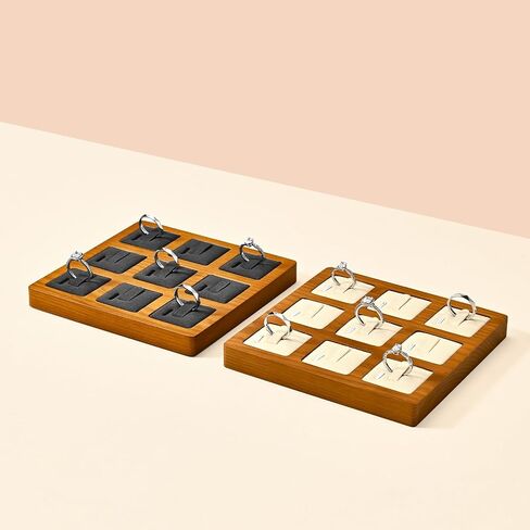 Oirlv Solid Wood Ring Display Stand Showcase Ring Display Organizer Tray 9 Bits Ring Holder (Creamy-White) in Kuwait