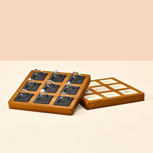 Oirlv Solid Wood Ring Display Stand Showcase Ring Display Organizer Tray 9 Bits Ring Holder (Creamy-White) in Kuwait