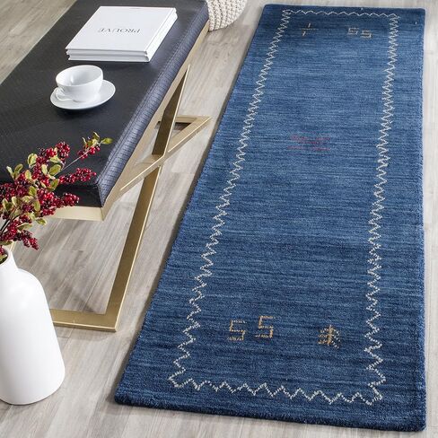 سجادة SAFAVIEH Himalaya Collection Runner - 2'3" x 6'، أزرق، صوف مصنوع يدويًا، مثالية للمناطق ذات حركة المرور العالية في غرفة المعيشة وغرفة النوم (HIM583A) in Kuwait