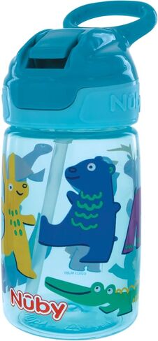 Nuby Kid’s Flip-it Reflex Push Button On-The-Go Printed Water Bottle with Soft Spout - 12oz / 360ml, 18+ Months, 1pk Print May Vary in Kuwait