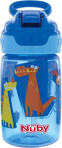 Nuby Kid’s Flip-it Reflex Push Button On-The-Go Printed Water Bottle with Soft Spout - 12oz / 360ml, 18+ Months, 1pk Print May Vary in Kuwait