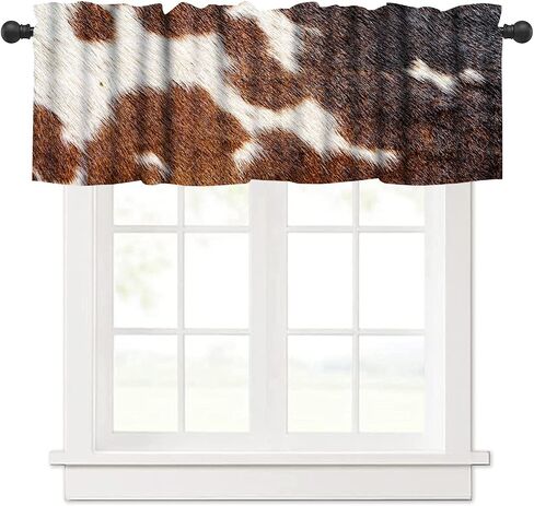 Cow Print Kitchen Curtains Set, Brown Cowhide Cow Print Valances for Kitchen Window, Brown Cow Printed Short Curtains for Small Windows Cafe Living Room Bedroom, 54x24 Inch, 3 Piece in Kuwait