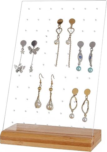 PH PandaHall Earring Display Pegboard Black Earring Holder Stand Organizer Acrylic Jewelry Display Rack with Natural Wood Base for Earring Necklace Jewelry Display, 77 Holes, 9.4x5.9 inch Panel in Kuwait
