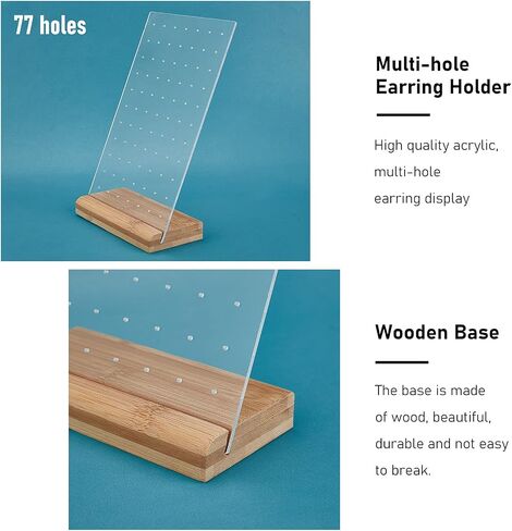 PH PandaHall Earring Display Pegboard Black Earring Holder Stand Organizer Acrylic Jewelry Display Rack with Natural Wood Base for Earring Necklace Jewelry Display, 77 Holes, 9.4x5.9 inch Panel in Kuwait