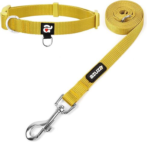 azuza Nylon Dog Collar and Leash Set, Strong & Durable Basic Style Leash and Collar with ID Tag Ring, Available in Multiple Lengths for Small Dogs, Pink,S in Kuwait
