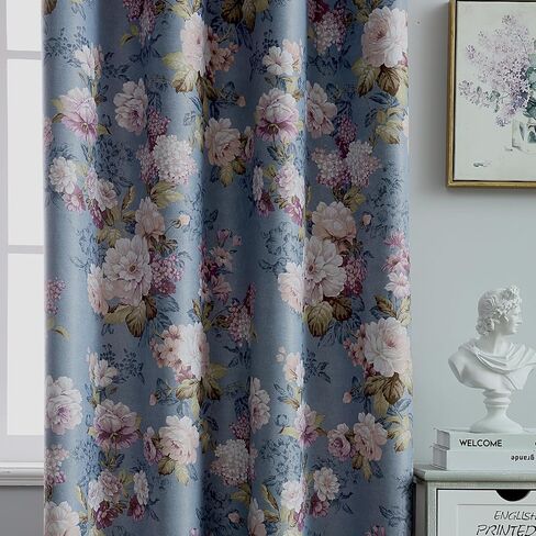 SUOUO Double Sided Floral Blackout Curtains for Bedroom Patterned Vintage Flower Thermal Insulated Window Drapes Room Darkening for Living Room 2 Panels 84 Inches Long Blue in Kuwait