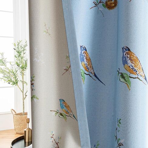 Birds Blackout Curtains for Bedroom 84 inches Long Farmhouse Patterned Floral Window Drapes for Living Room 2 Panels Khaki in Kuwait