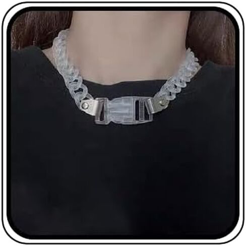 YERTTER Gothic Hip Hop Grunge Statement Transparent Acrylic Chunky Chain Buckle Neck Collar Jewelry Choker Bracelet for Men and Women in Kuwait