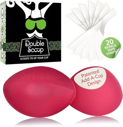 Double Scoop® Push Up Inserts w/Bonus Tape Sticky Strips, Instant Breast Implants, Replacement Bra Pads, Padded Bralette Hack, Breast Lift, Foam Bra Filler Insert, Bra Stuffer, Cup Size D (Pink) in Kuwait