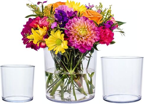 Jacobson PS Clear Plastic Cylinder Flower Vases - Decorative Centerpiece for Home or Wedding - Non Breakable, Glass Like, Durable 1-Set of 3 Sizes: 4", 5", 6" in Kuwait